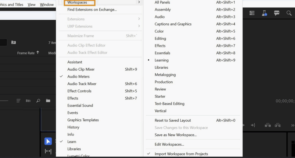 Adobe Premier Pro Workspace